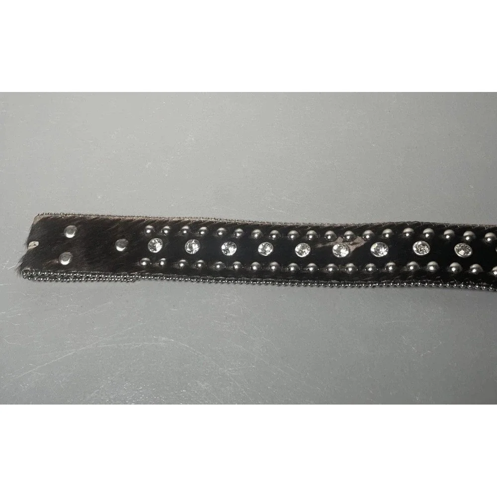 Nocona Belt Co. Mens Western Leather Brown Fur Silver Crystal Gem Belt No Buckle